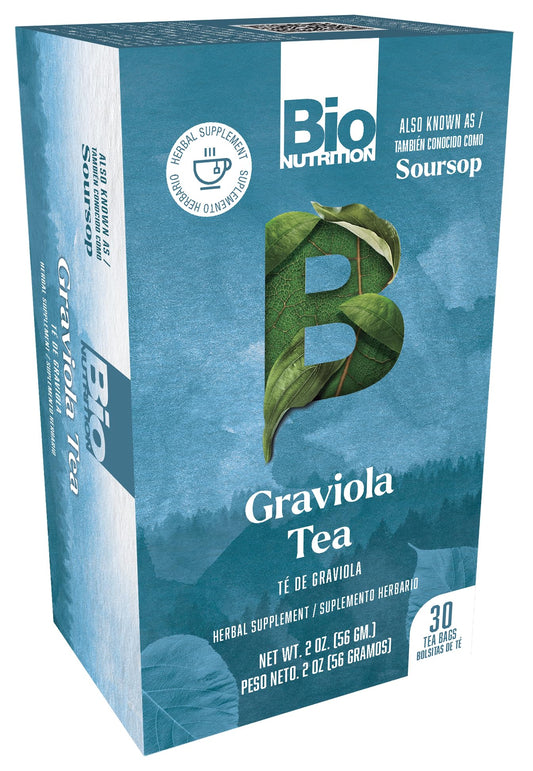 Front view of BIO NUTRITION INC. Graviola Tea box and 30 tea bags