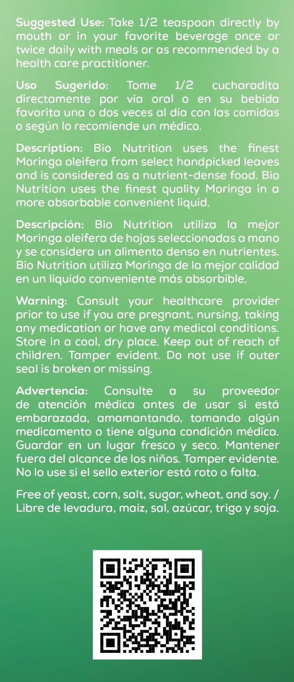 Nutritional information and antioxidant imagery for moringa liquid