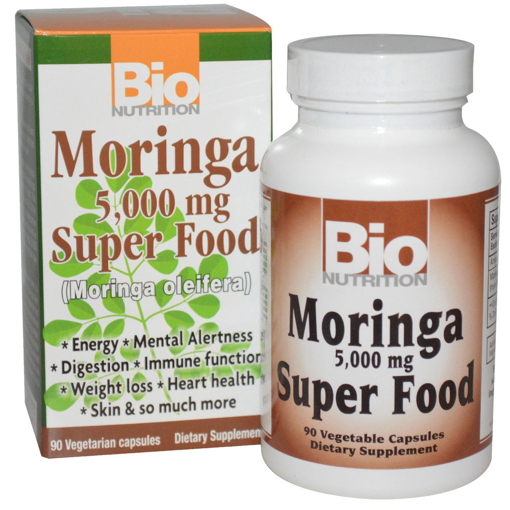 Bio Nutrition Moringa Oleifera Superfood Supplement bottle with 90 vegetarian capsules