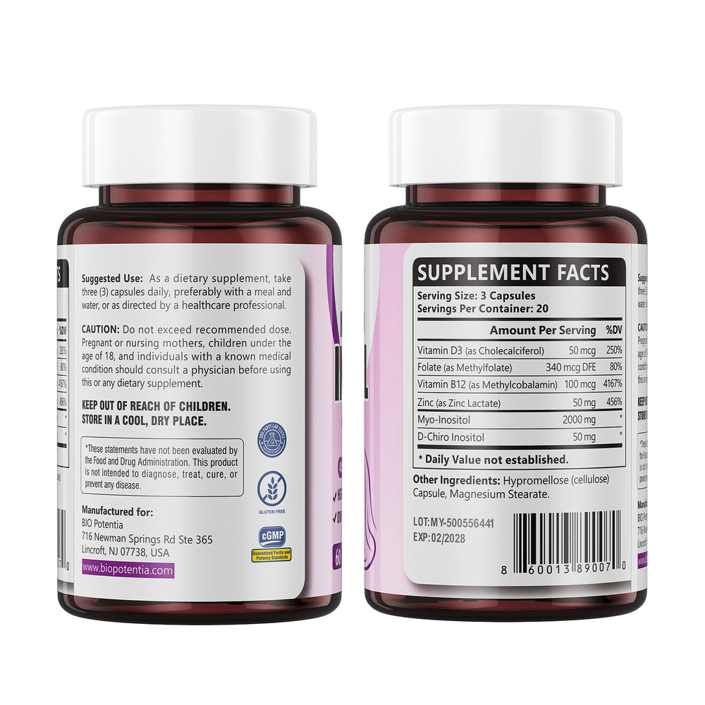 Full packaging and bottle design of BIO POTENTIA Inositol capsules