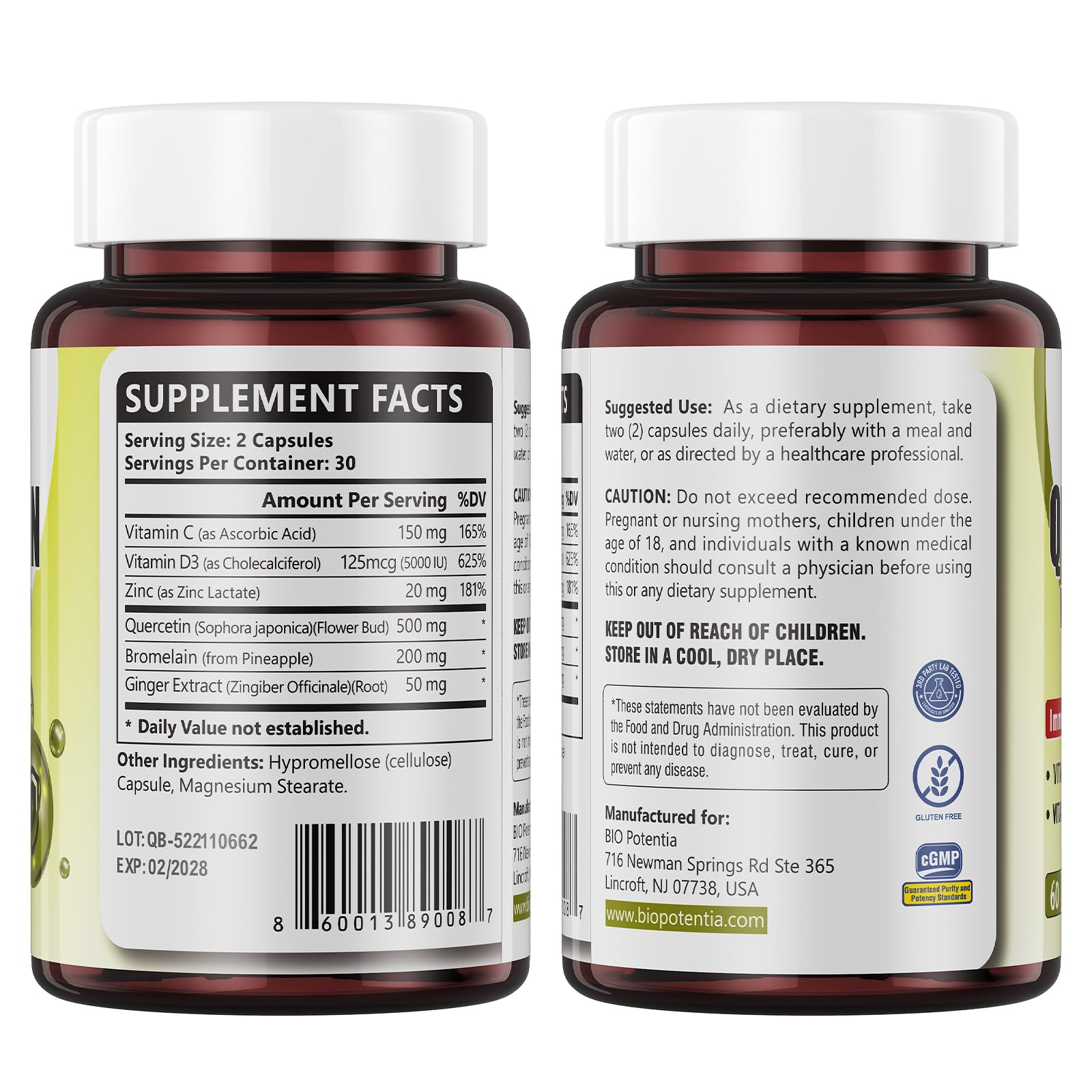 Daily dosage of two capsules shown on bottle label