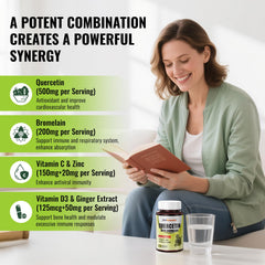 Ingredients: Quercetin, Bromelain, Vitamin C, Vitamin D3 and zinc