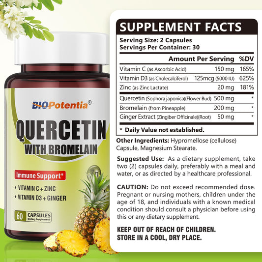 Close-up of BIO POTENTIA Quercetin with Bromelain label
