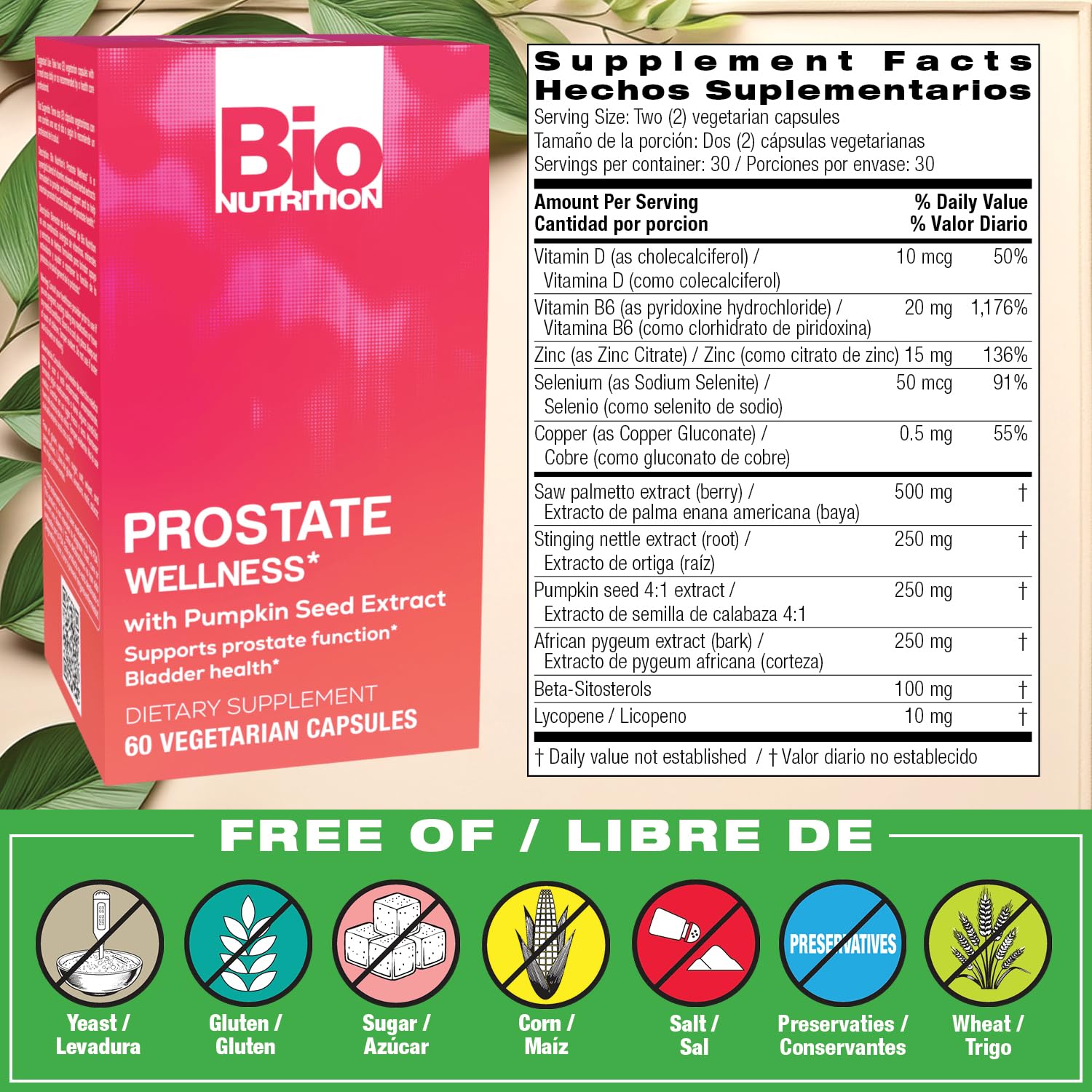 Bio Prostate 60 bottle back label