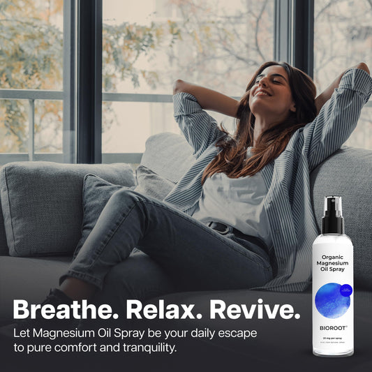 Close-up of BioRoot Organic Magnesium Spray bottle