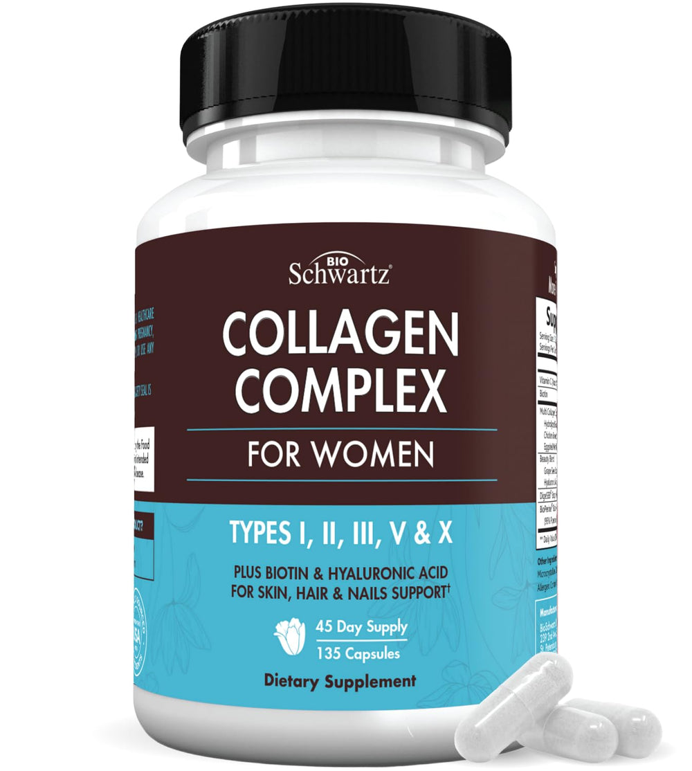 Front view of BioSchwartz Hydrolyzed Collagen Peptide Capsules bottle