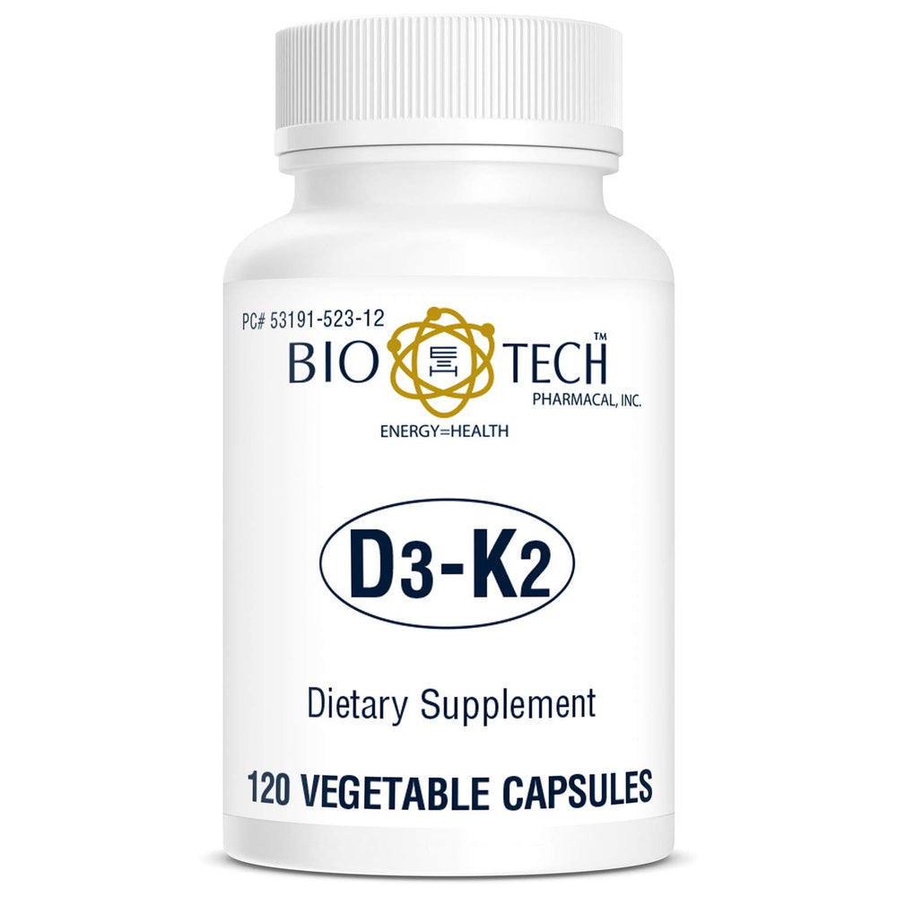 Dosage information on the Bio-Tech D3-K2 120 Vegcaps label