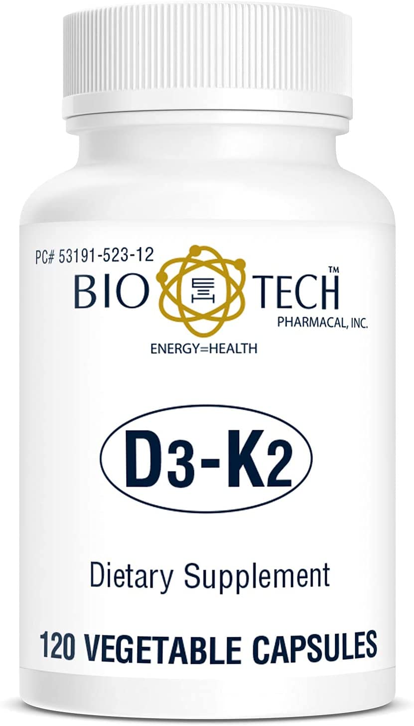Front view of Bio-Tech D3-K2 120 Vegcaps bottle