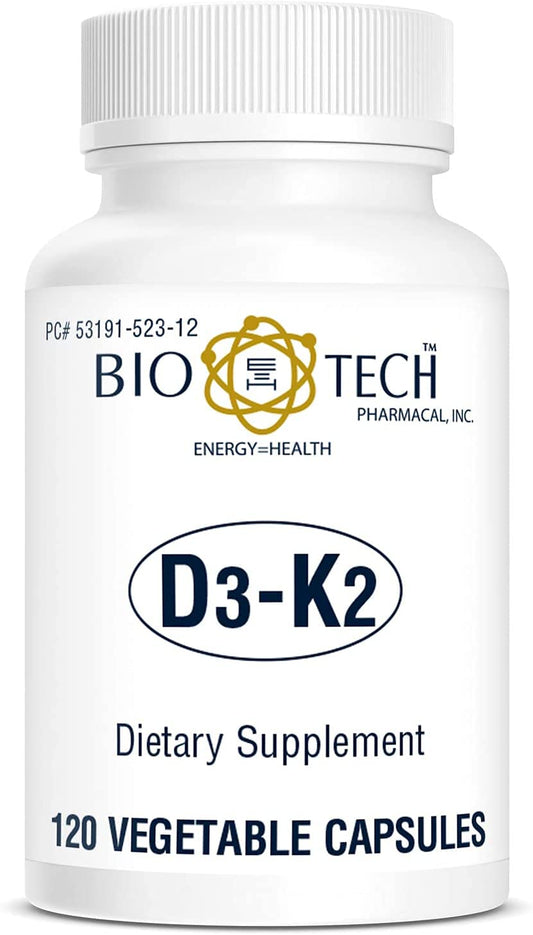 Front view of Bio-Tech D3-K2 120 Vegcaps bottle