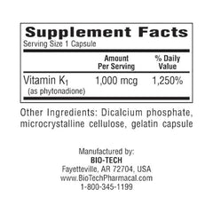 Close-up of Bio-Tech K1-1000 bottle showing 1000 mcg