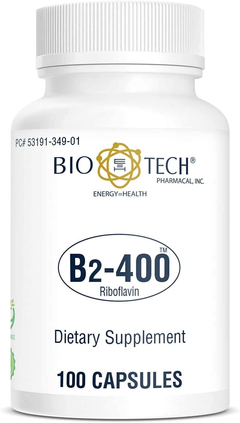 Nutrition facts highlighting 400 mg riboflavin per capsule