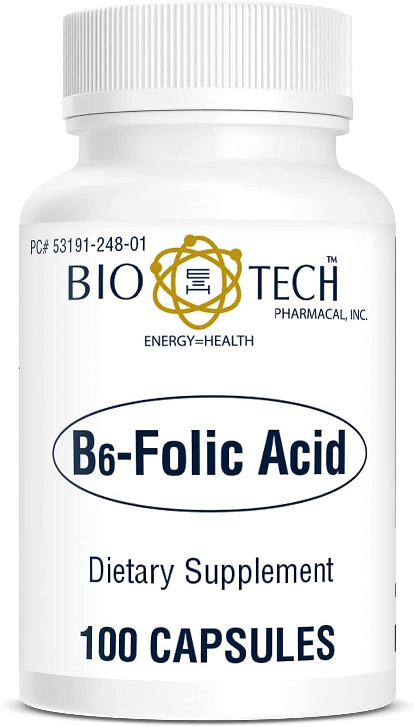 Close-up of B6-Folic Acid bottle
