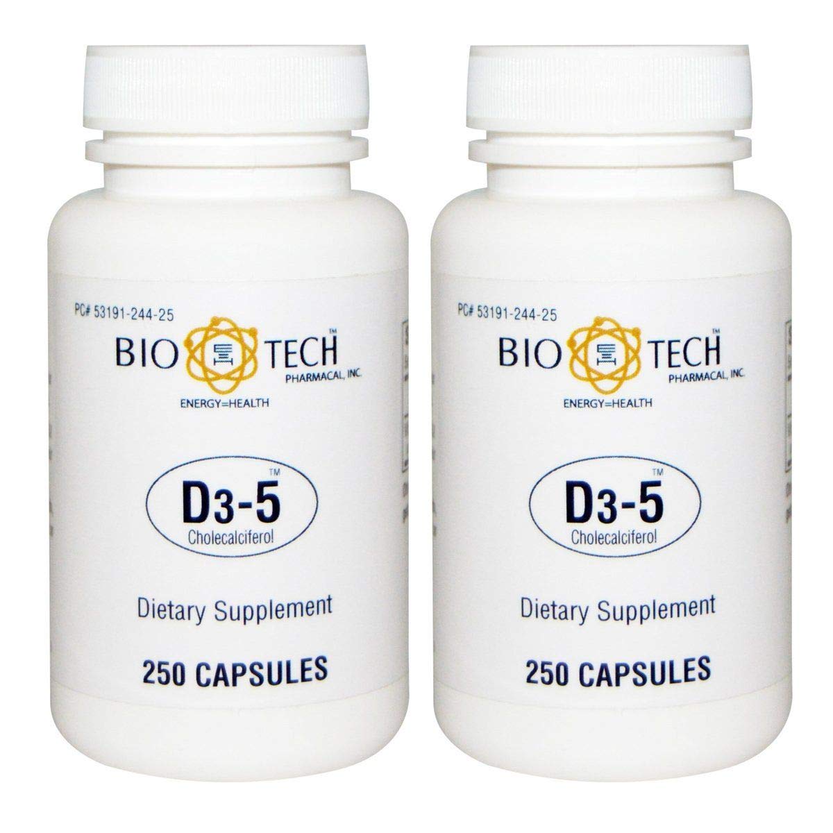 BioTech Pharmacal D3-5 5000 IU Vitamin D3 supplement bottle (500 tablets)