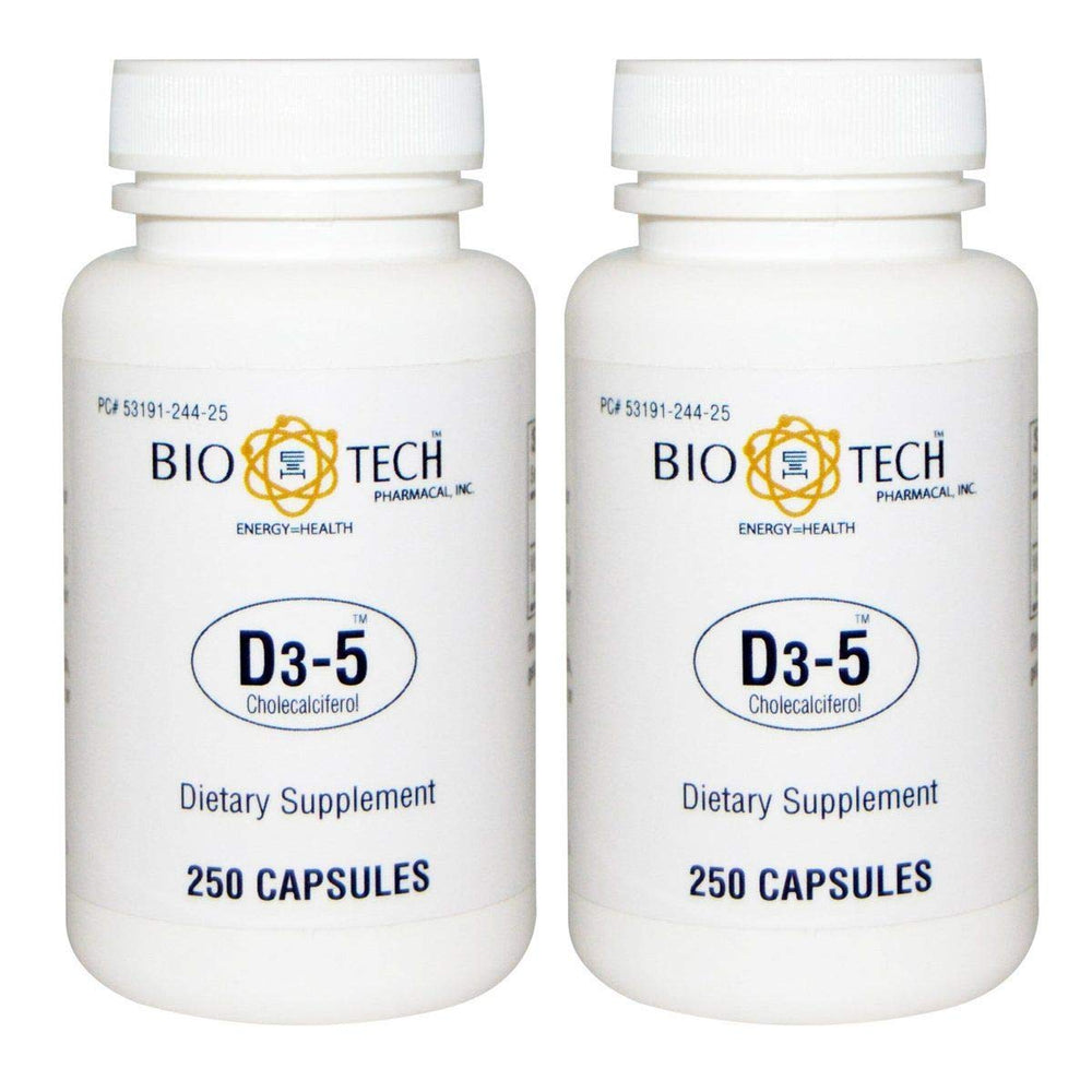 BioTech Pharmacal D3-5 5000 IU Vitamin D3 supplement bottle (500 tablets)