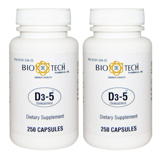 BioTech Pharmacal D3-5 5000 IU Vitamin D3 supplement bottle (500 tablets)