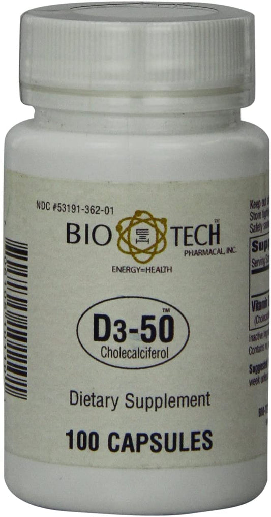Bio-Tech Pharmacal D3-50 50,000 IU bottle with 100 capsules