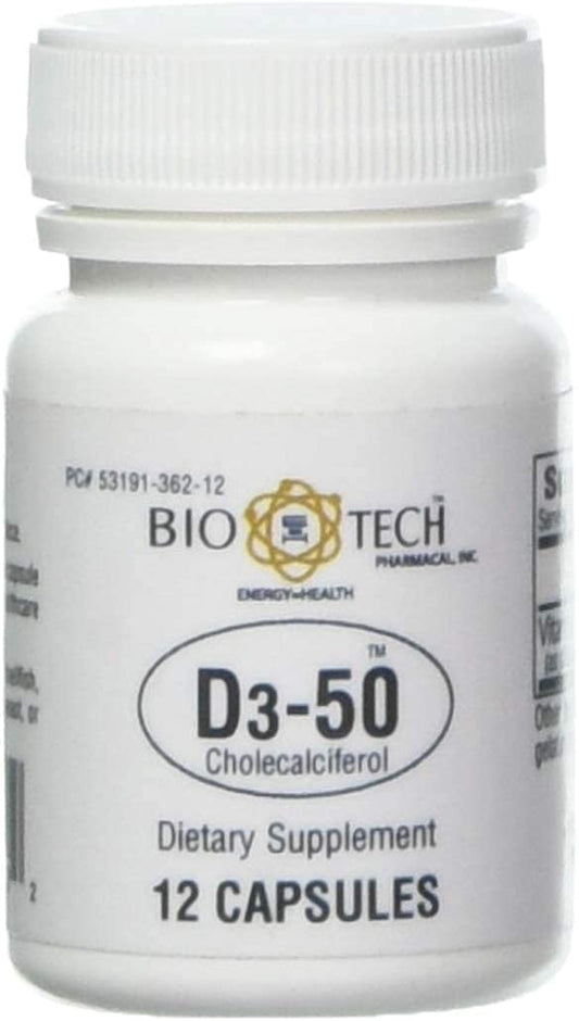 Bio-Tech Pharmacal D3-50 50,000 IU bottle with 12 capsules