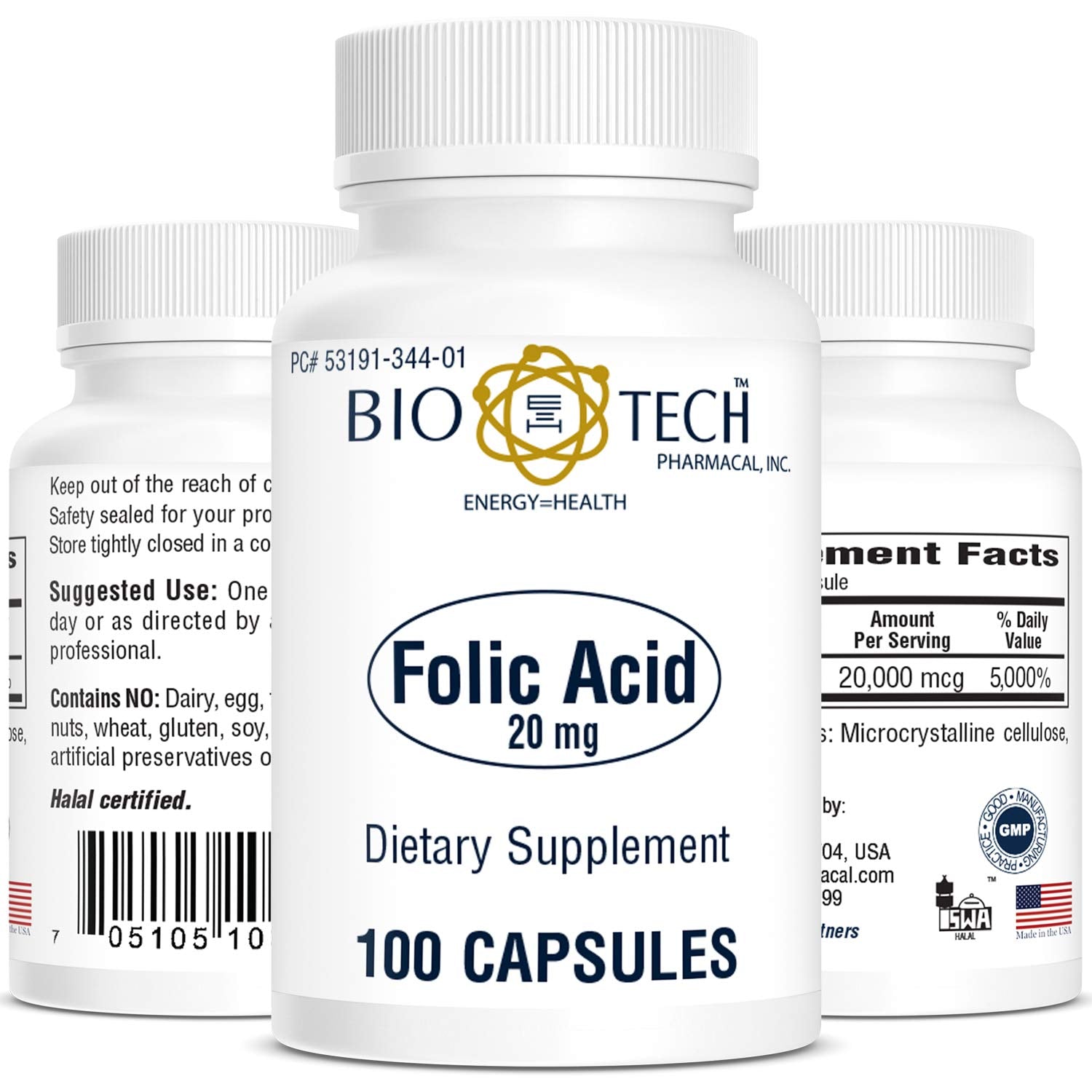 Bio-Tech Pharmacal Folic Acid bottle 20mg 100 count