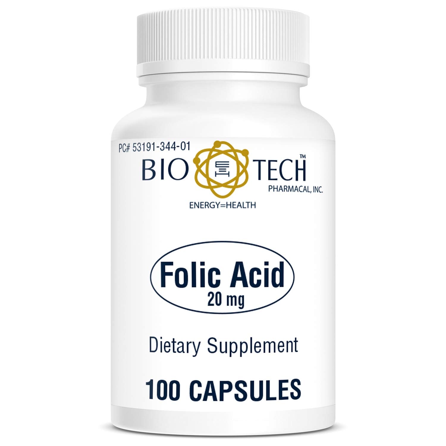 Label showing 20,000 mcg folic acid per capsule