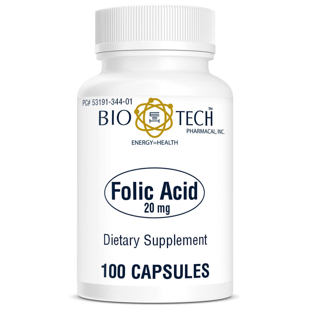 Label showing 20,000 mcg folic acid per capsule