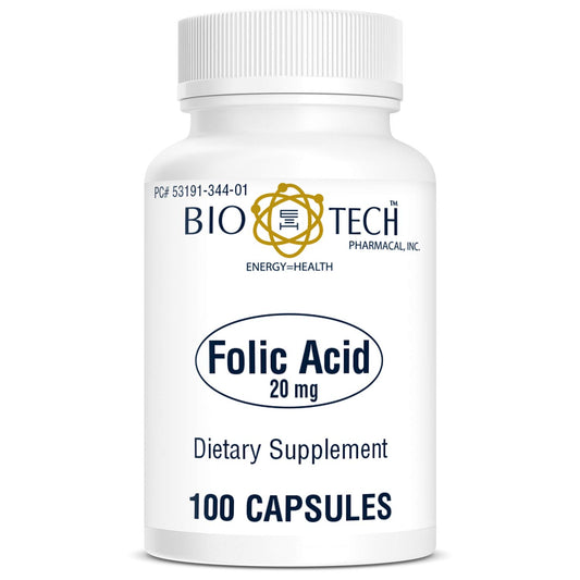 Label showing 20,000 mcg folic acid per capsule