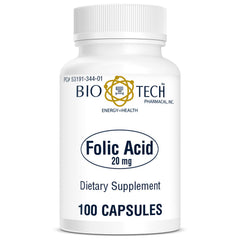 Label showing 20,000 mcg folic acid per capsule