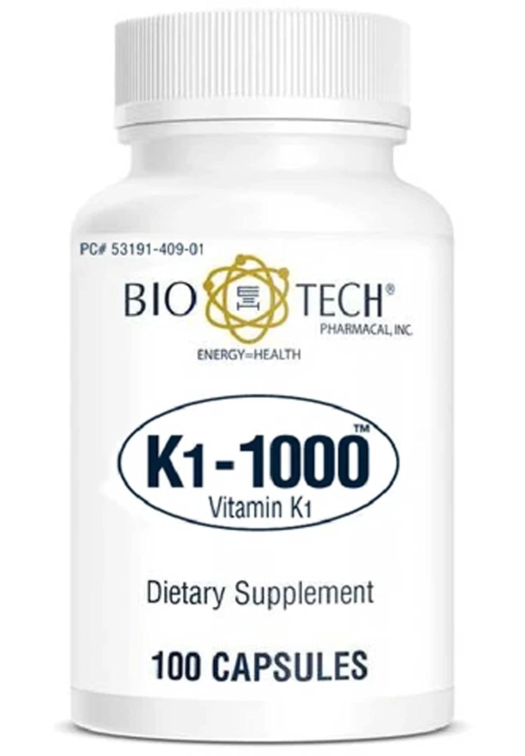Bio-Tech Pharmacal K1-1000 Vitamin K1 100 Capsules bottle front view - 3 pack
