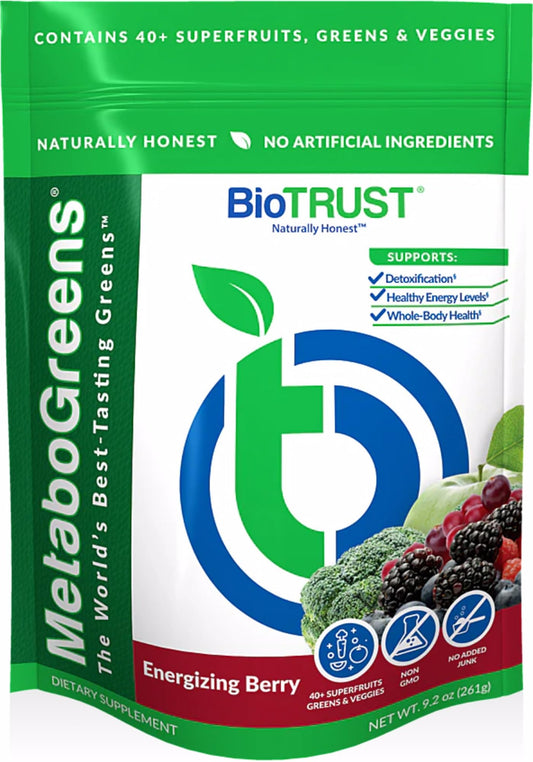 BioTrust Metabo Greens Berry flavor packaging and label