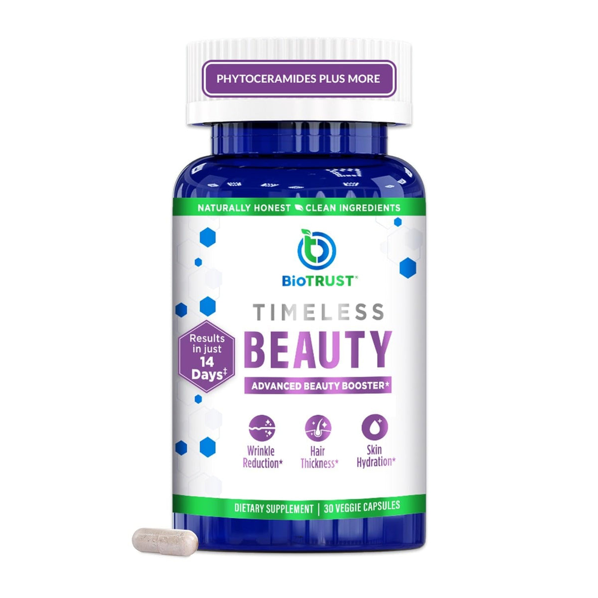 BioTrust Timeless Beauty Ceramide Booster bottle on white background
