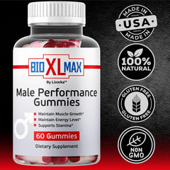 Bio XL Max energy-boost gummies arranged on a white surface