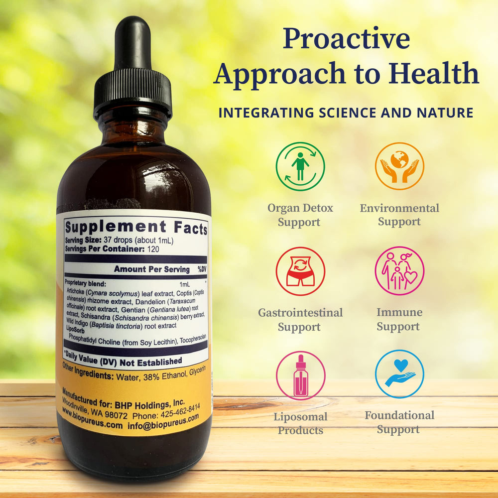 Bottle label showing the 6 herbal extracts used in BioPure Livessence