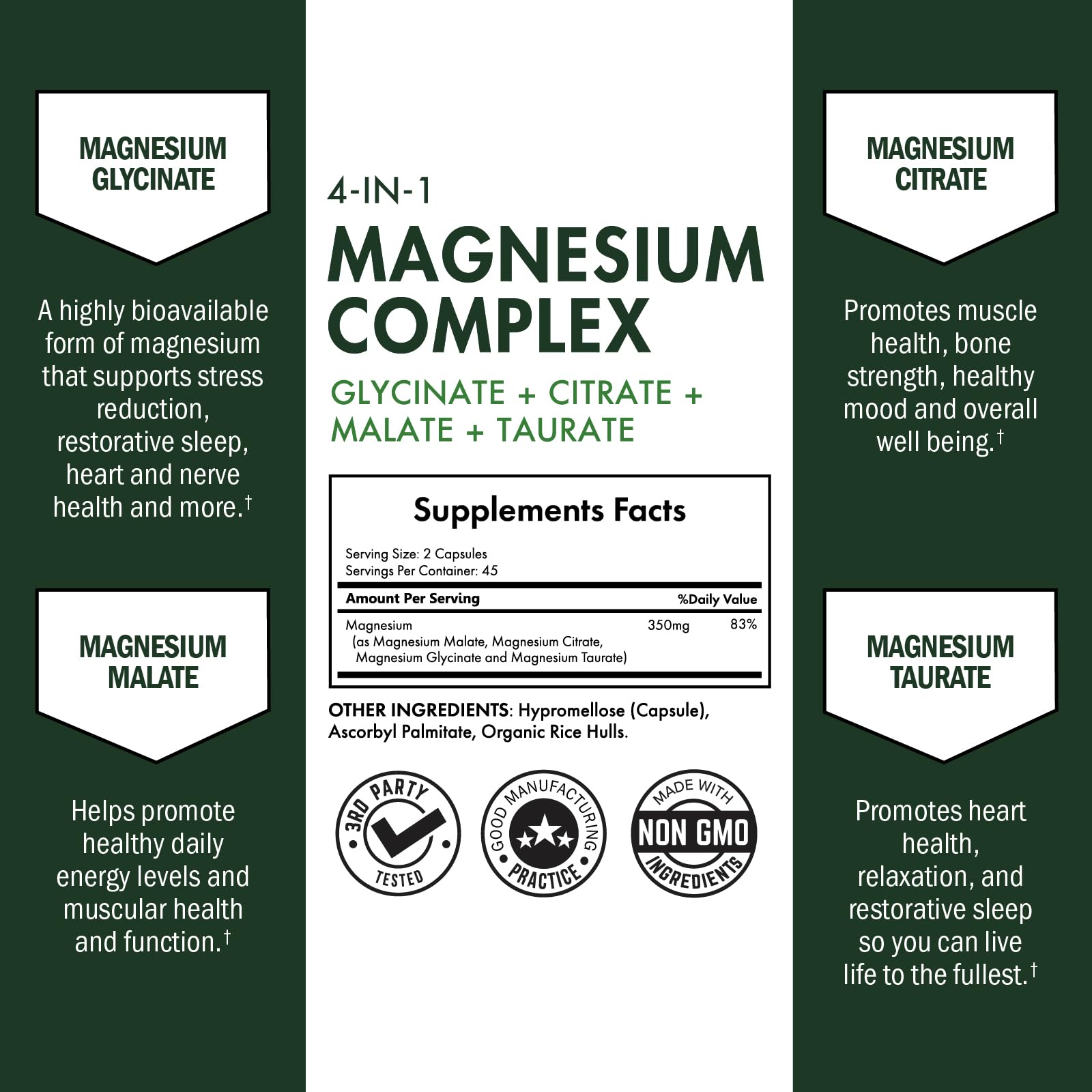 Close-up of magnesium glycinate, citrate, taurate and malate blend