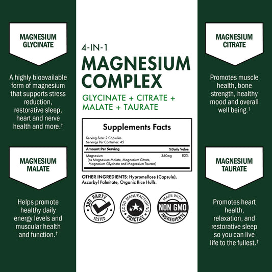 Close-up of magnesium glycinate, citrate, taurate and malate blend
