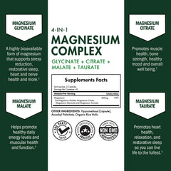 Close-up of magnesium glycinate, citrate, taurate and malate blend