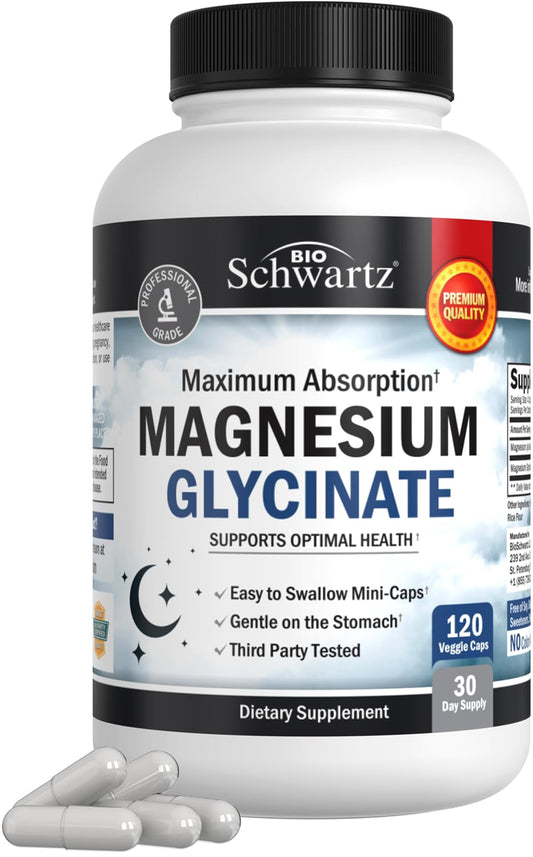 BioSchwartz Magnesium Glycinate 500mg Capsules 120 Mini Caps – front view