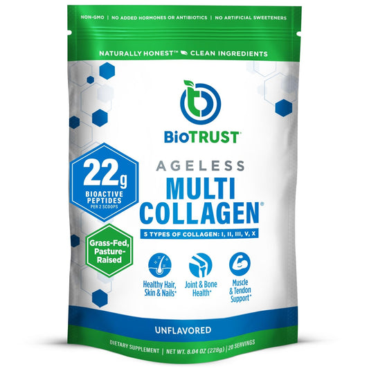 Front label of BioTrust Ageless Multi Collagen Powder