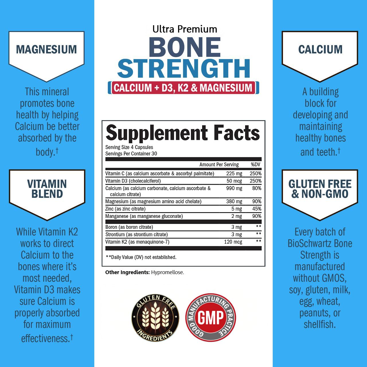 Close-up of 9-in-1 mineral formula including calcium types, D3 and K2
