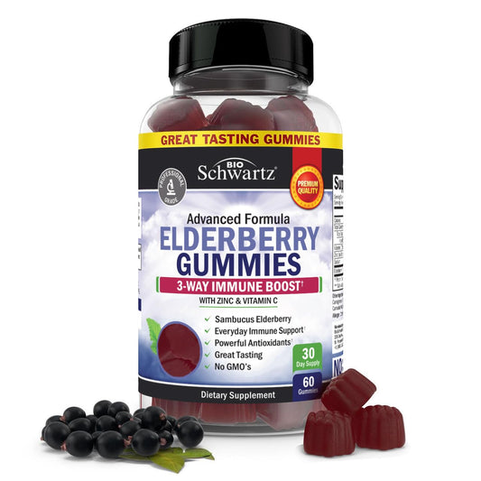 Front view of BioSchwartz Elderberry Gummies bottle – 60 count