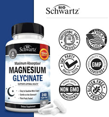 Nutrition facts panel for BioSchwartz Magnesium Glycinate 500mg