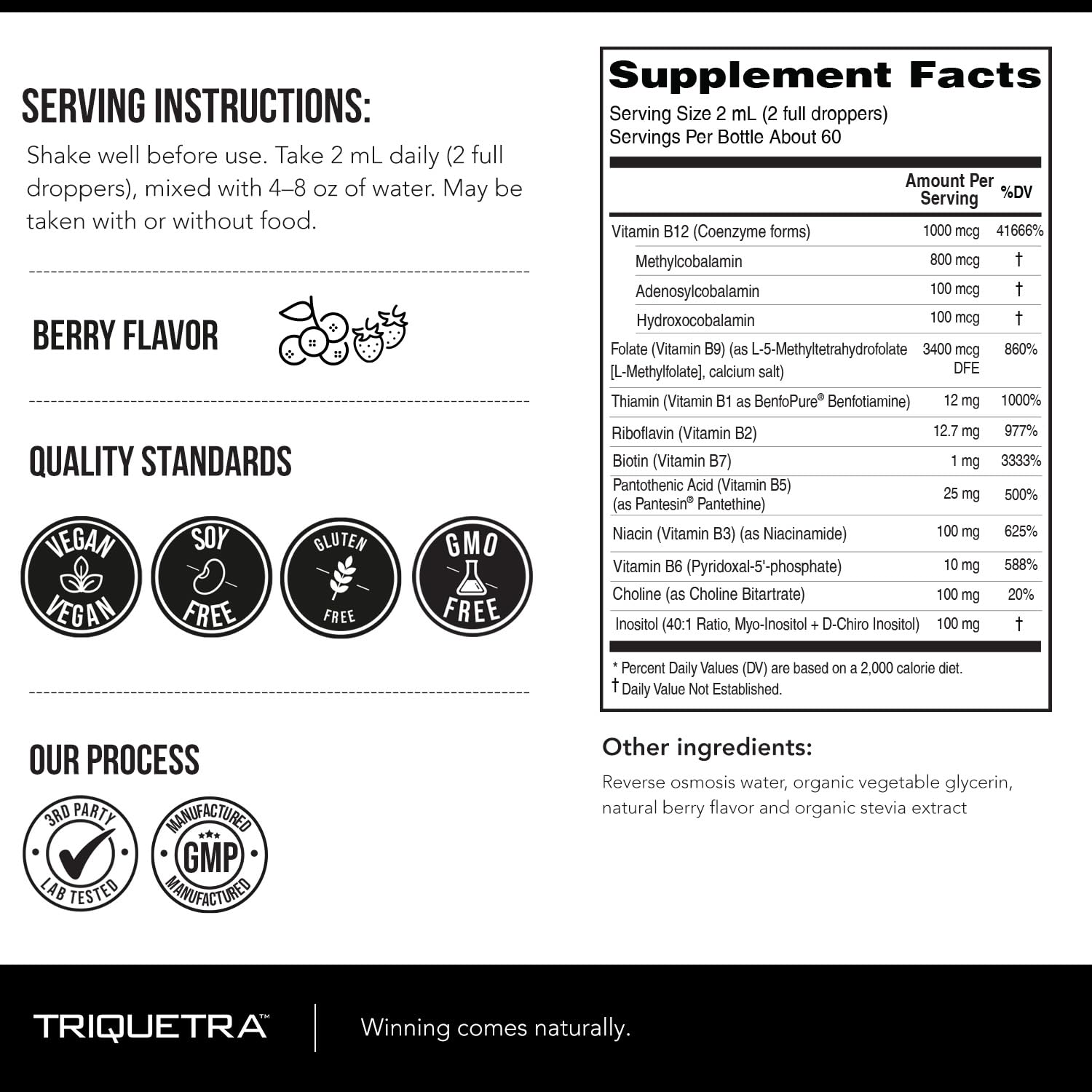 Ingredient chart for BioActive Vitamin B Complex liquid
