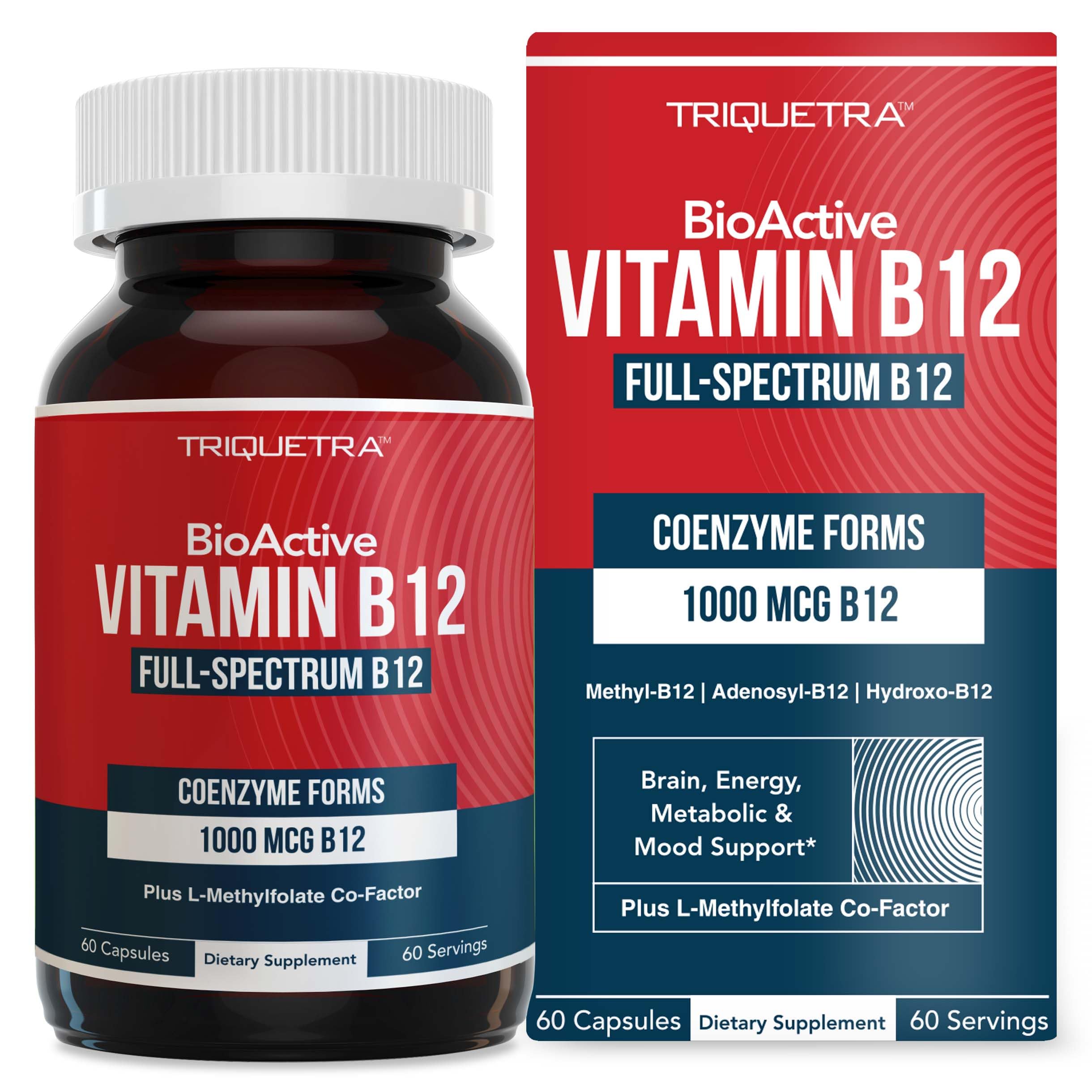 All 3 bioactive B12 forms (methylcobalamin, adenosylcobalamin, hydroxocobalamin) with methylfolate