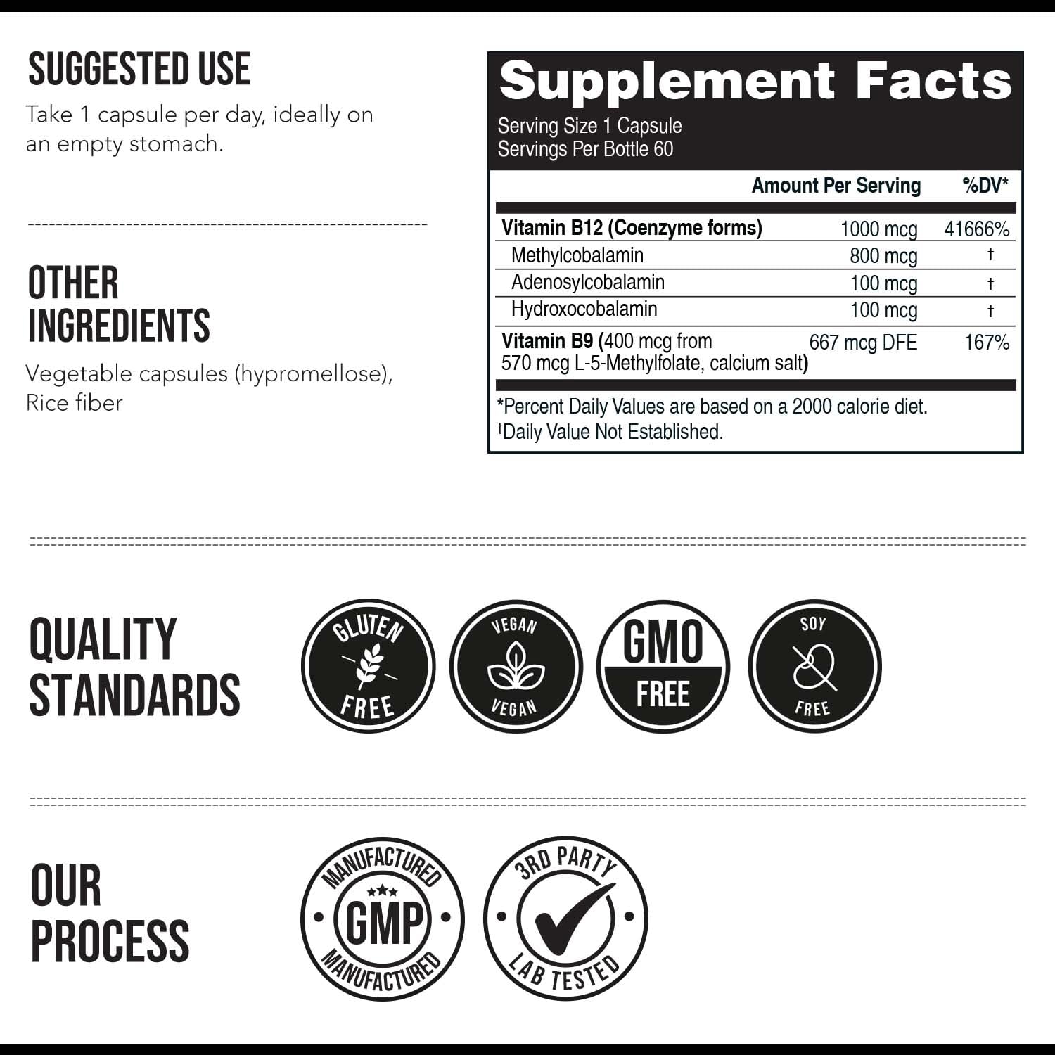 Vegan, Non-GMO BioActive B12 bottle with 60 servings