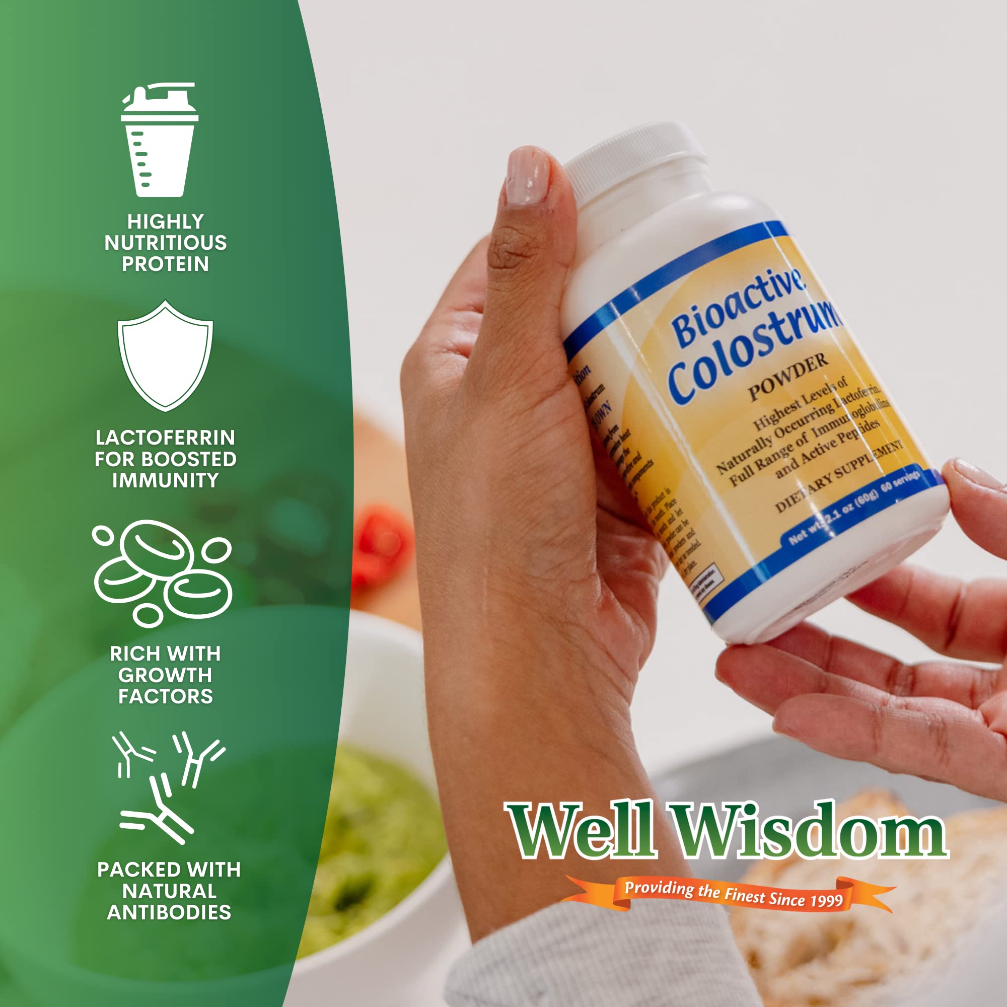Fine bovine colostrum powder texture close-up