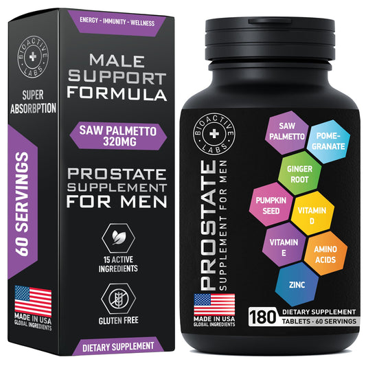 BIOACTIVE LABS Prostate Health Supplements bottle with 180 tablets and 60 serves