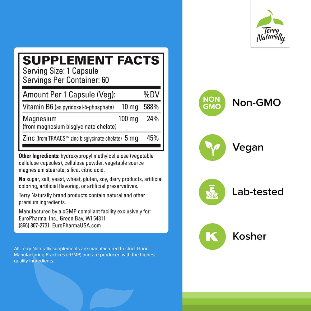 Active P-5-P vitamin B6 and chelated zinc in BioActive Magnesium Complex