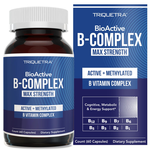 Bottle of BioActive Vitamin B Complex with methylated B vitamins on label