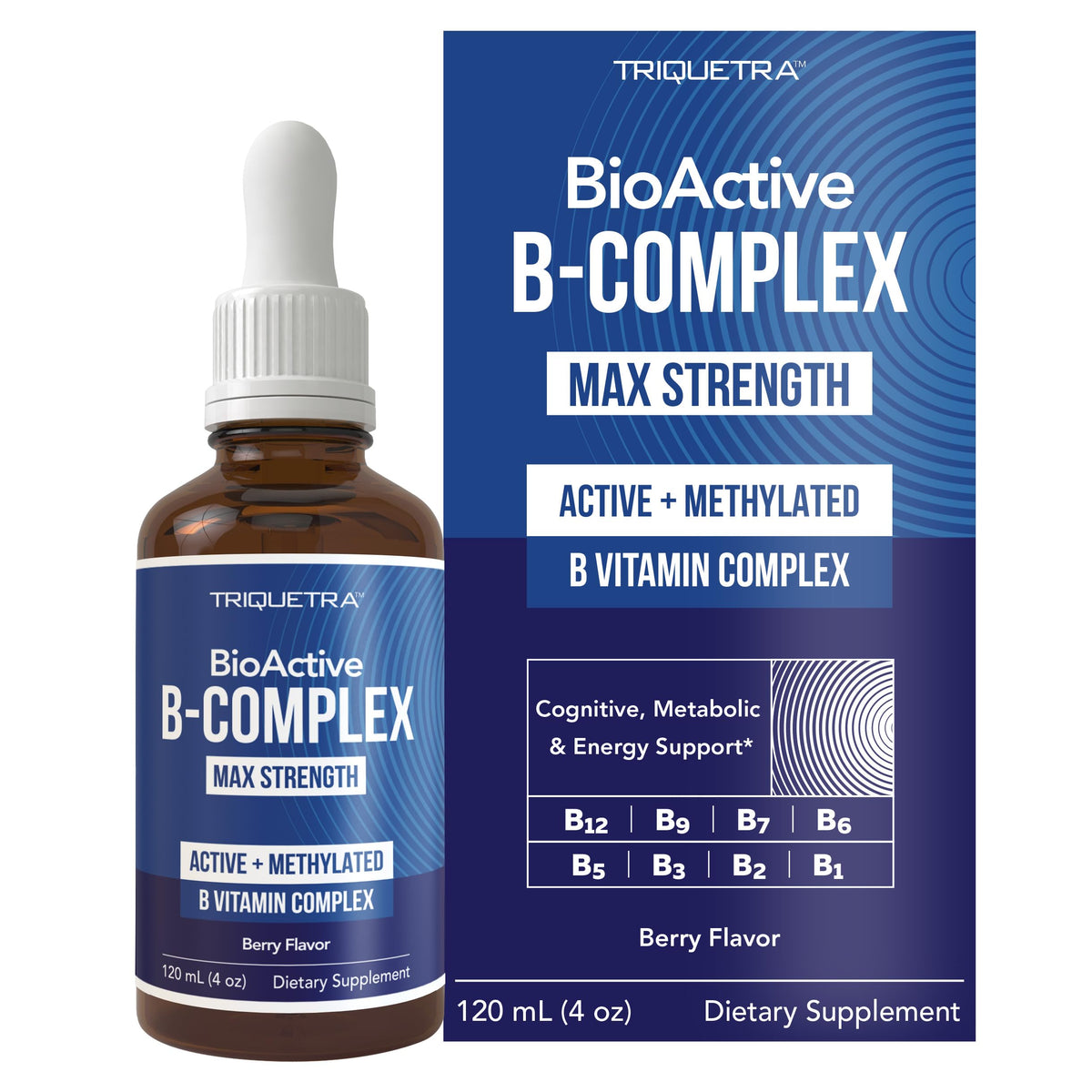Front view of BioActive Vitamin B Complex liquid bottle
