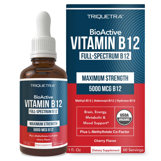 Front view of BioActive Vitamin B12 5000 mcg bottle in berry flavor