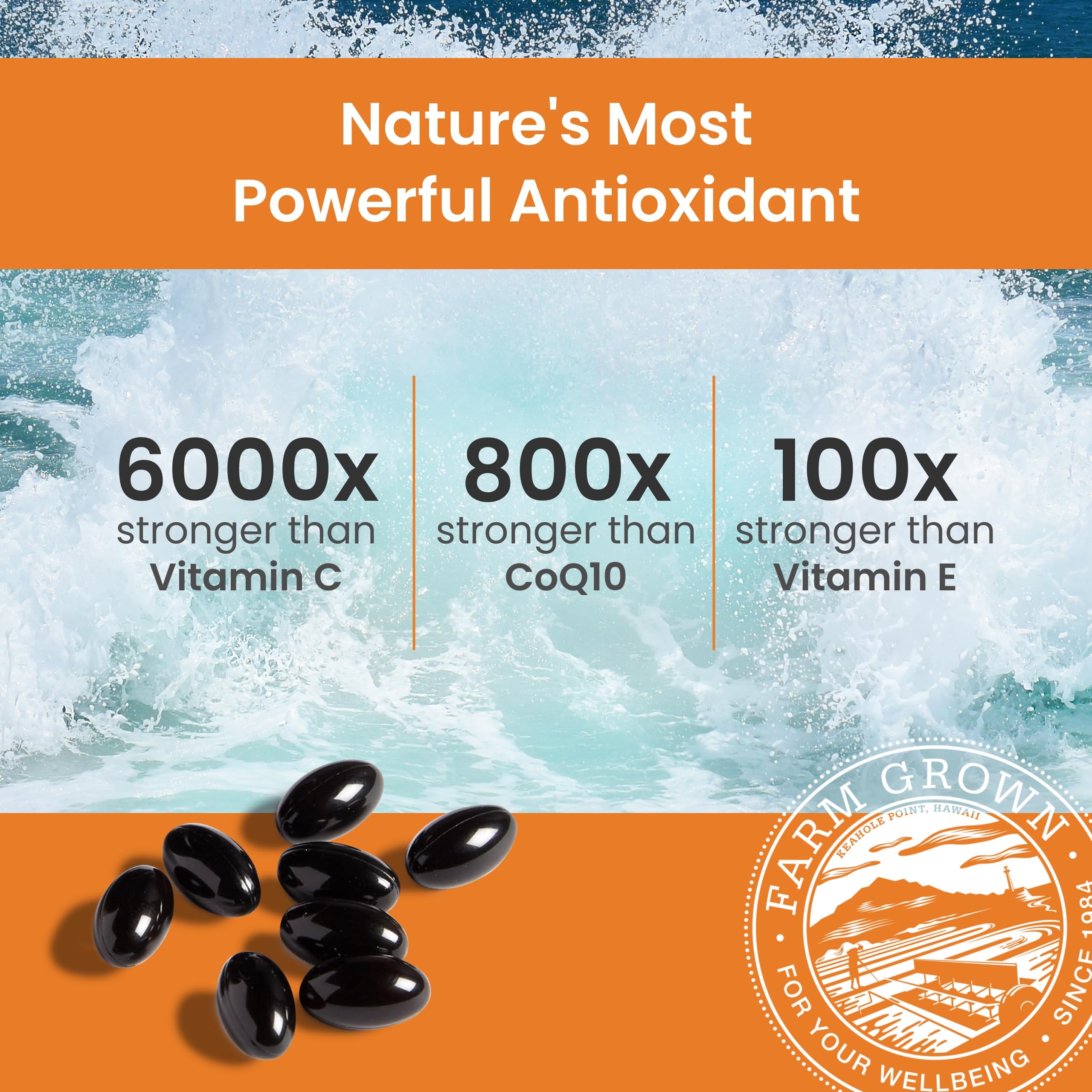 Close-up of BioAstin astaxanthin softgel capsules.