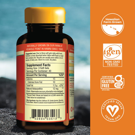 Close-up of BioAstin Hawaiian Astaxanthin 4mg softgels